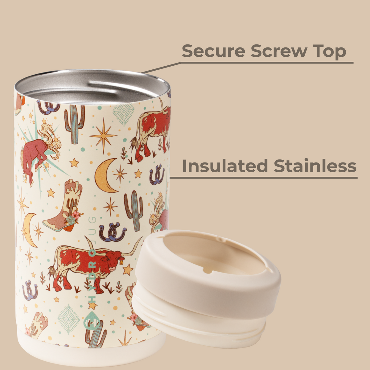 Rodeo Can Cooler 16oz Insulated Stainless with Screw Top