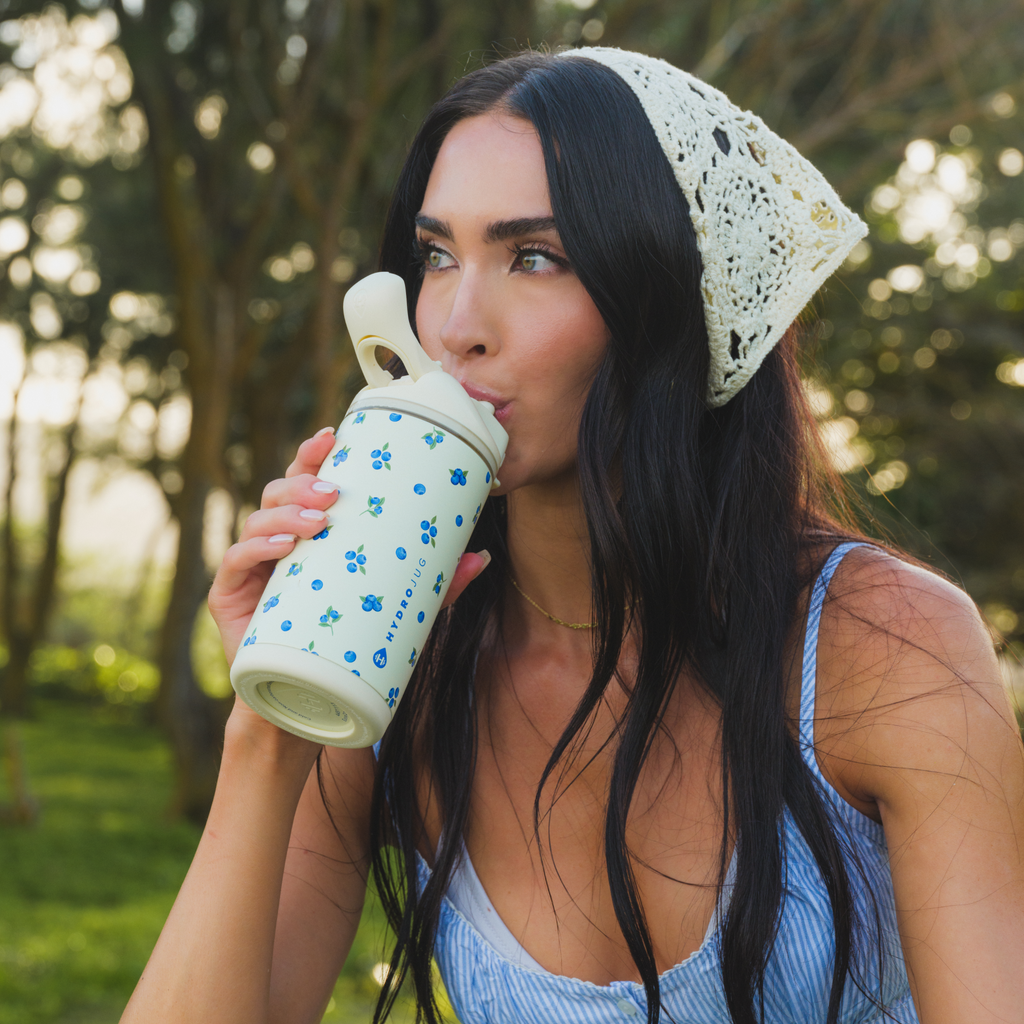 Woman Drinking from 14oz Freshly Pick'd HydroJug Ease2o