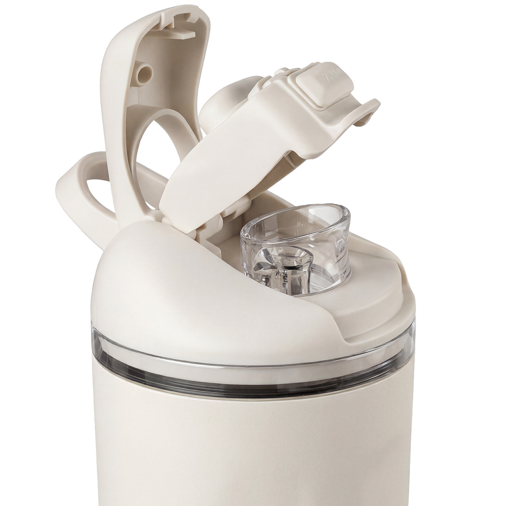 Close-up of HydroJug Ease2o Straw and Chug Lid in Linen 32oz