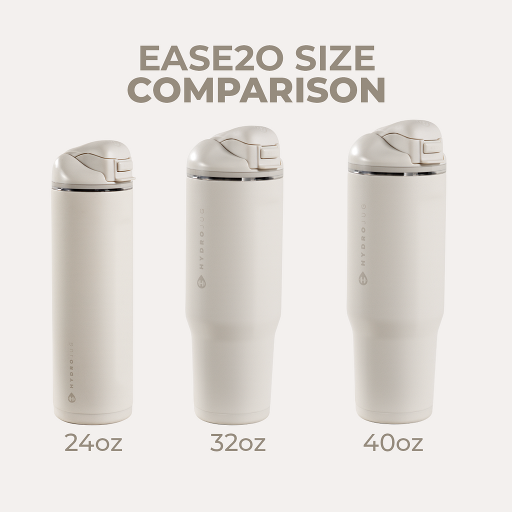 Linen HydroJug Ease2o Size Comparison: 24oz, 32oz, 40oz