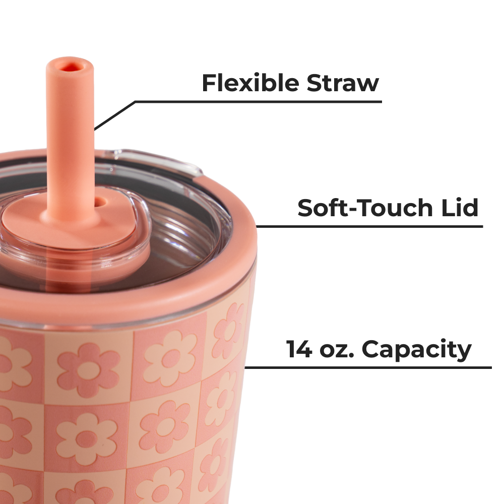 Daisy Checkers Everyday Tumbler 14oz with Flexible Straw and Soft-Touch Lid