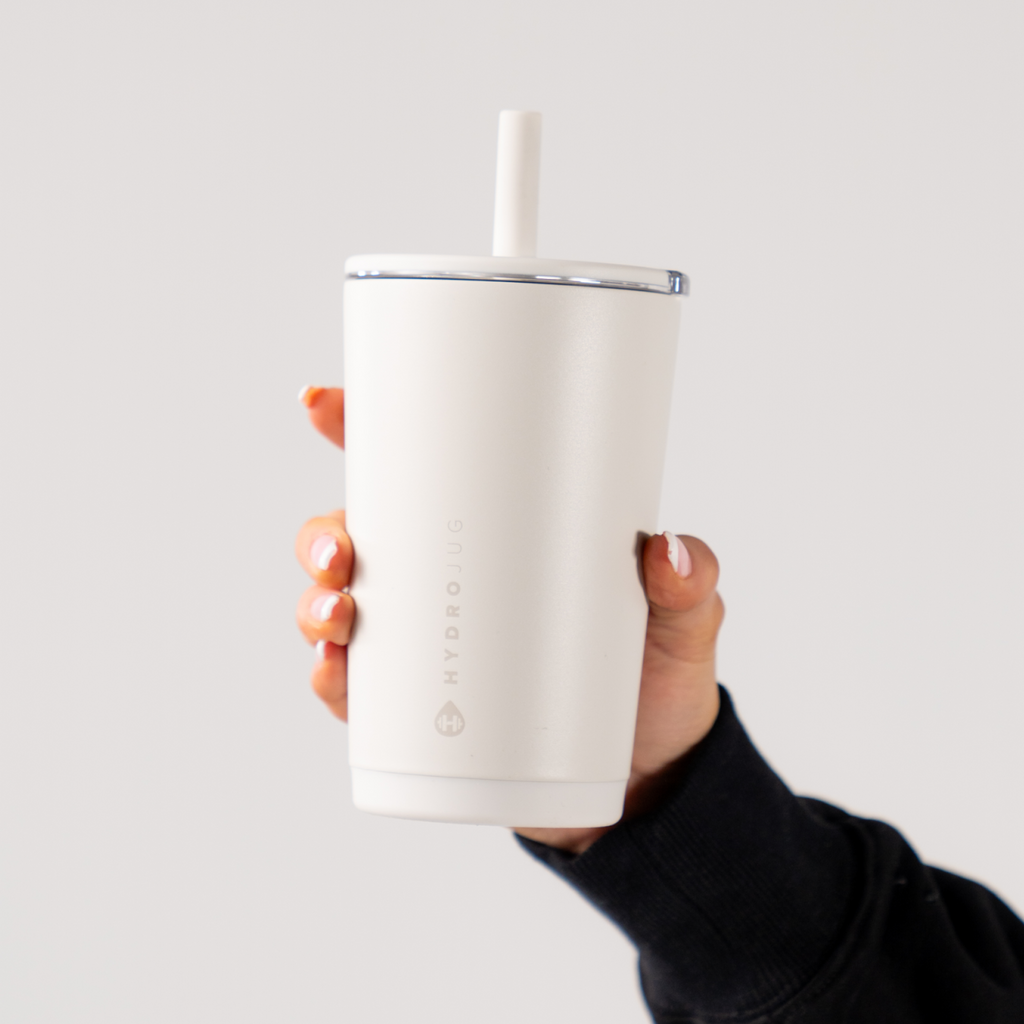 Hand Holding HydroJug Linen Everyday Tumbler 14oz