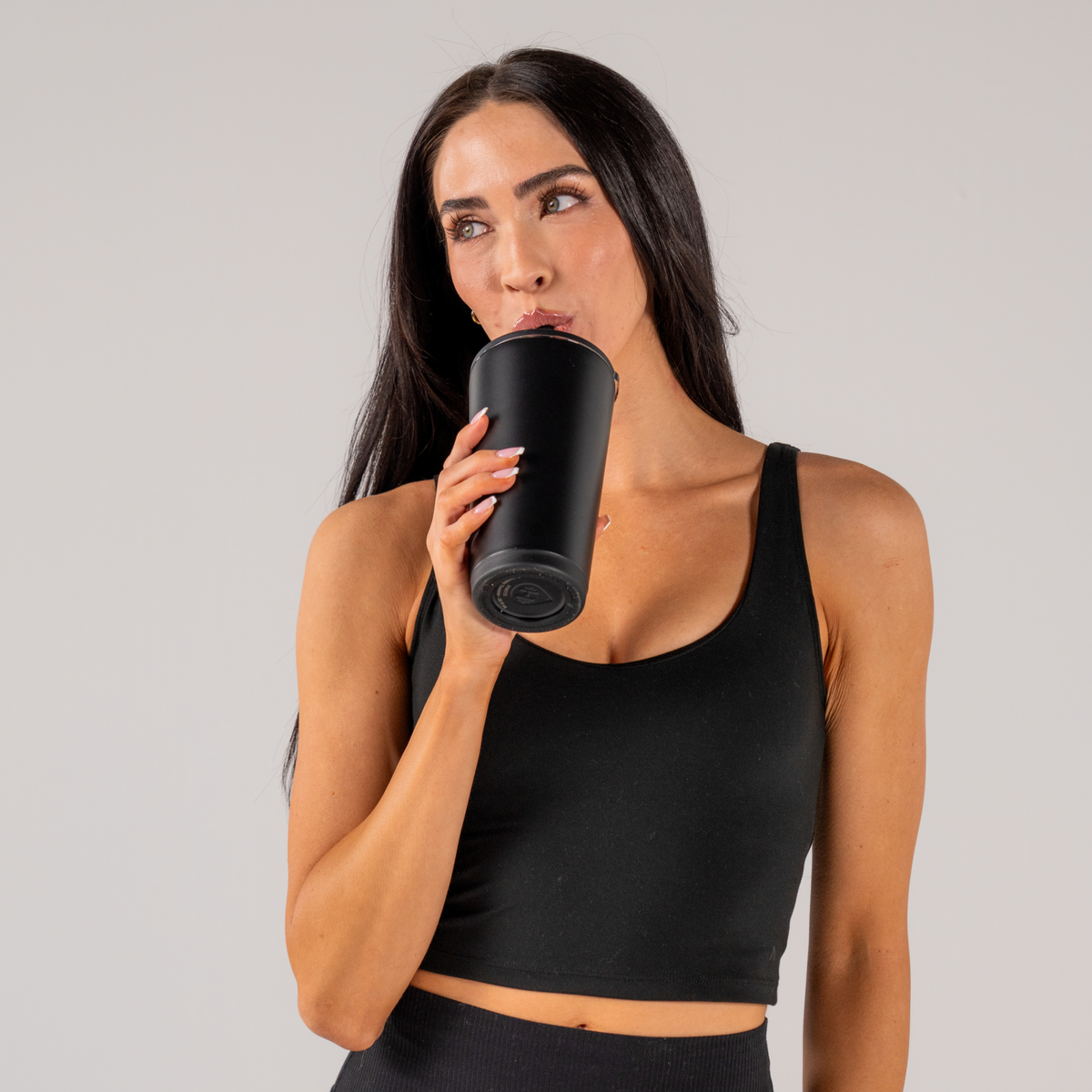 Woman Drinking from Black Everyday Tumbler 20oz