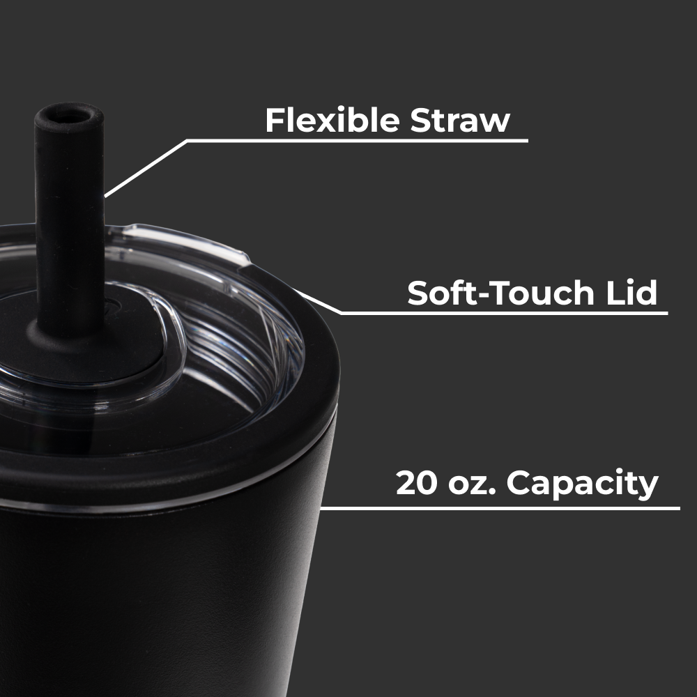 Black Everyday Tumbler 20oz with Flexible Straw and Soft-Touch Lid
